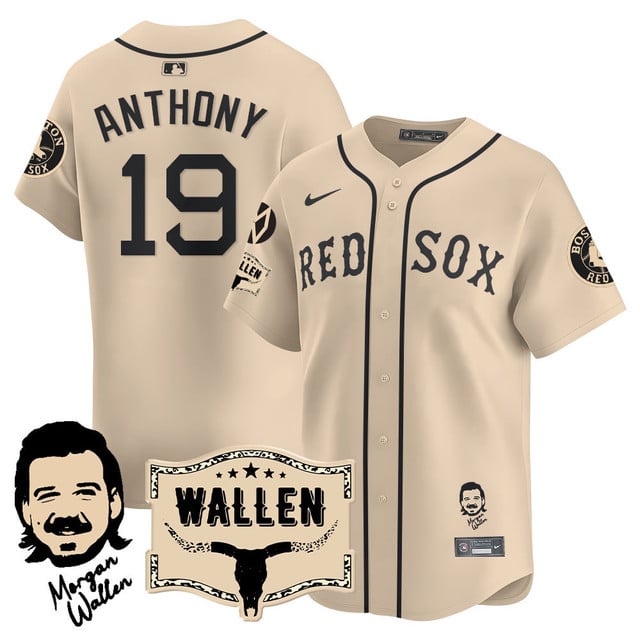 Men's Boston Red Sox Morgan Wallen 2025 Jersey - All Stitched Cream Limited Roman Anthony - 19