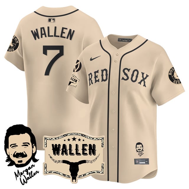Men's Boston Red Sox Morgan Wallen 2025 Jersey - All Stitched Cream Limited Wallen #7 - 7