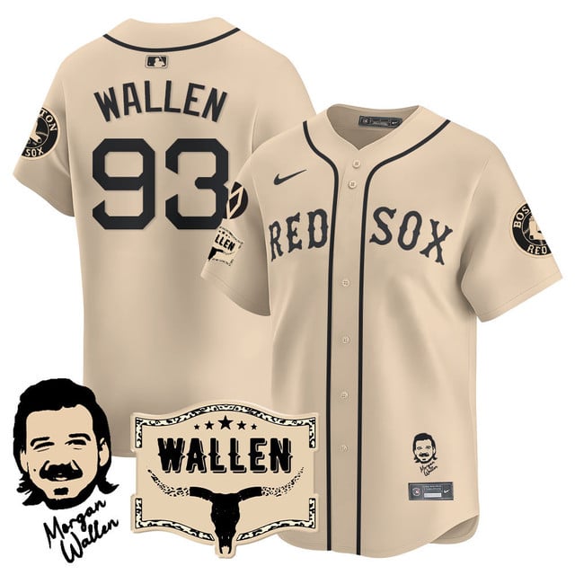 Men's Boston Red Sox Morgan Wallen 2025 Jersey - All Stitched Cream Limited Wallen #93- 93
