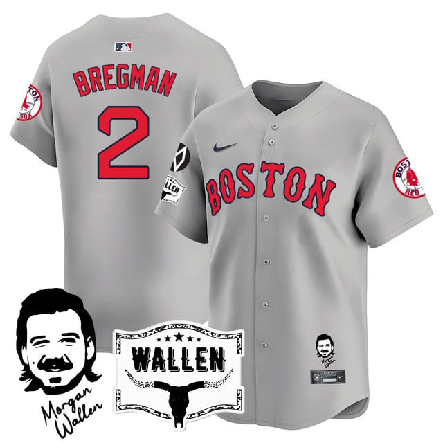 Men's Boston Red Sox Morgan Wallen 2025 Jersey - All Stitched Gray Alex Bregman - 2