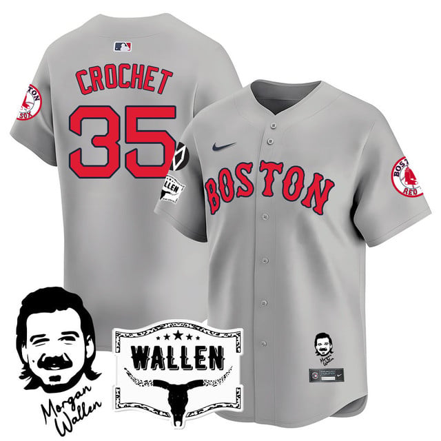 Men's Boston Red Sox Morgan Wallen 2025 Jersey - All Stitched Gray Garrett Crochet - 35