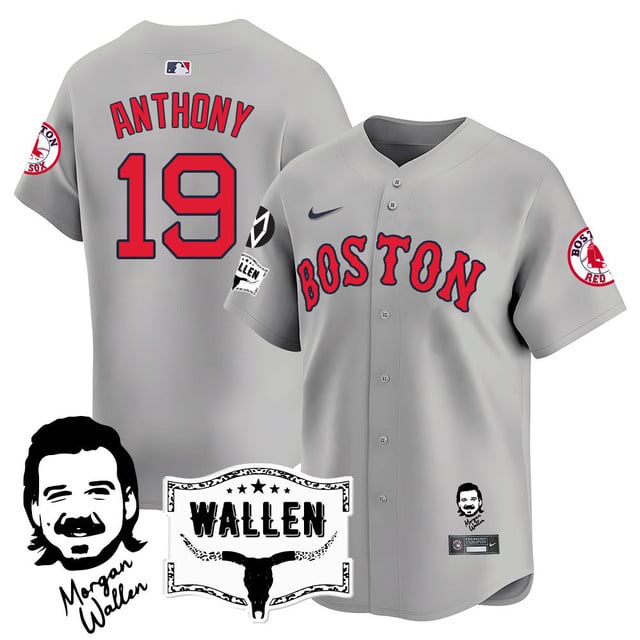 Men's Boston Red Sox Morgan Wallen 2025 Jersey - All Stitched Gray Roman Anthony - 19