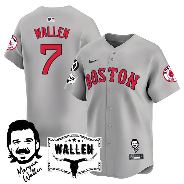 Men's Boston Red Sox Morgan Wallen 2025 Jersey - All Stitched Gray Wallen #7 - 7