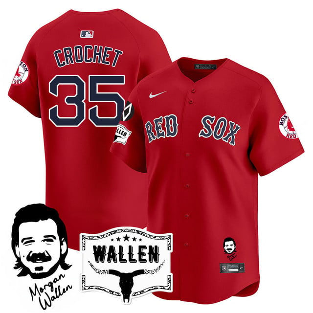 Men's Boston Red Sox Morgan Wallen 2025 Jersey - All Stitched Red Garrett Crochet - 35
