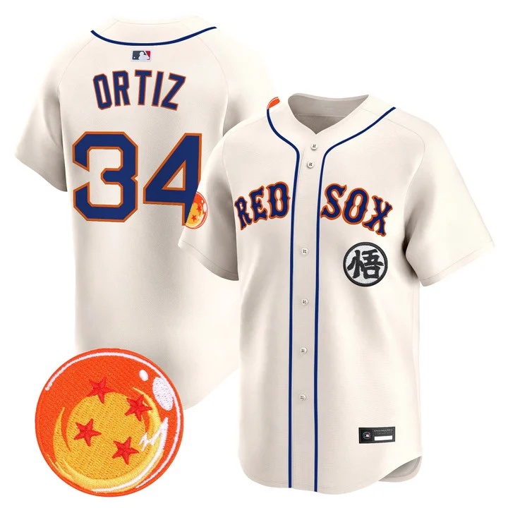 Men's Boston Red Sox x Dragon Ball Vapor Premier Limited Jersey CREAM #34 DAVID ORTIZ