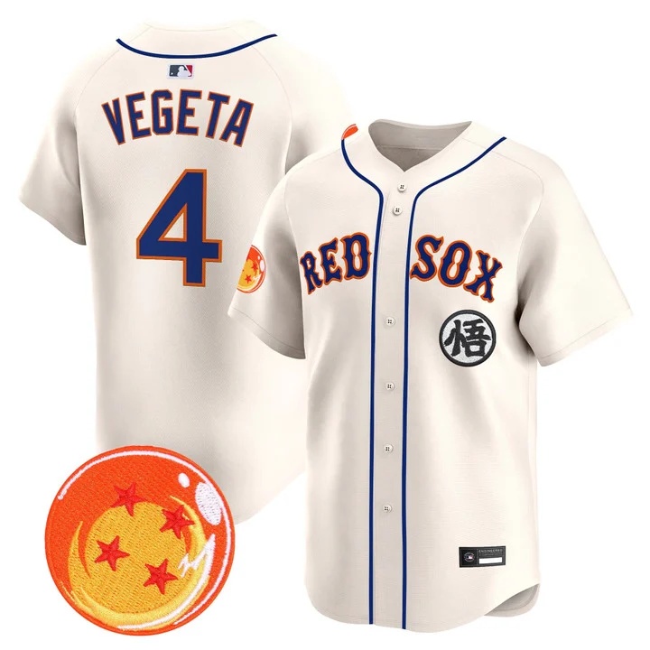 Men's Boston Red Sox x Dragon Ball Vapor Premier Limited Jersey CREAM #4 VEGETA