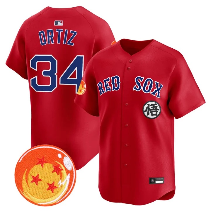 Men's Boston Red Sox x Dragon Ball Vapor Premier Limited Jersey RED #34 DAVID ORTIZ