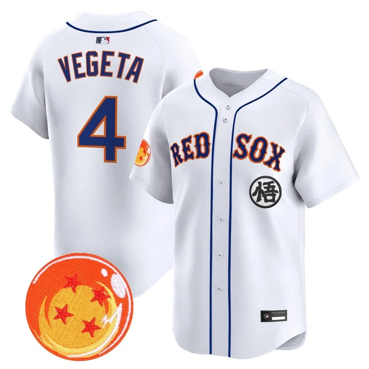 Men's Boston Red Sox x Dragon Ball Vapor Premier Limited Jersey WHITE #4 VEGETA