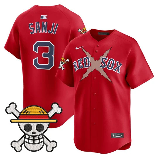 Men's Boston Red Sox x One Piece Vapor Premier Limited Jersey RED#3 SANJI