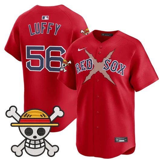 Men's Boston Red Sox x One Piece Vapor Premier Limited Jersey RED#56 LUFFY