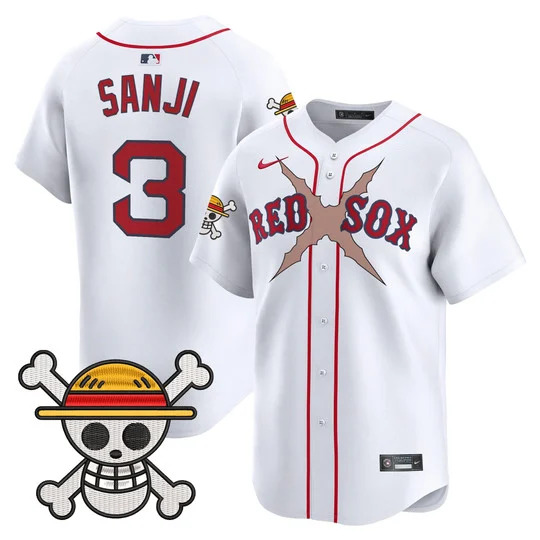 Men's Boston Red Sox x One Piece Vapor Premier Limited Jersey WHITE#3 SANJI