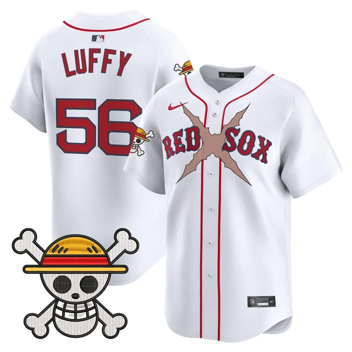 Men's Boston Red Sox x One Piece Vapor Premier Limited Jersey WHITE#56 LUFFY