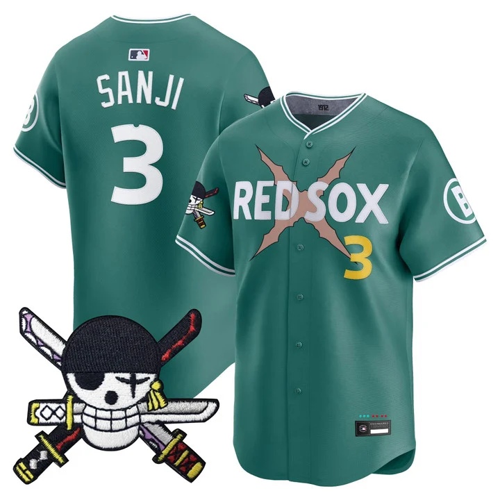 Men's Boston Red Sox x One Piece Zoro Patch Vapor Premier Limited Jersey CITY CONNECT#3 SANJI