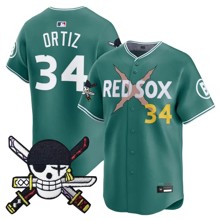 Men's Boston Red Sox x One Piece Zoro Patch Vapor Premier Limited Jersey CITY CONNECT#34 DAVID ORTIZ
