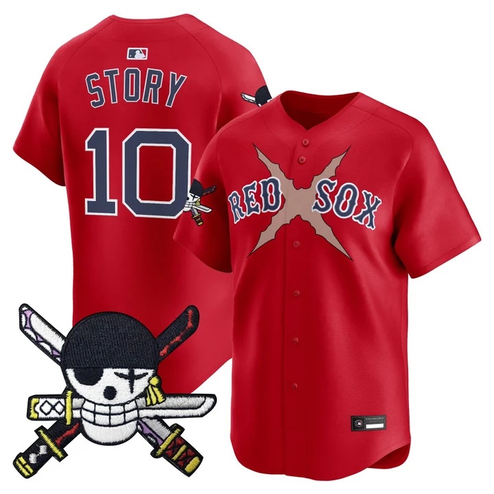 Men's Boston Red Sox x One Piece Zoro Patch Vapor Premier Limited Jersey RED#10 TREVOR STORY