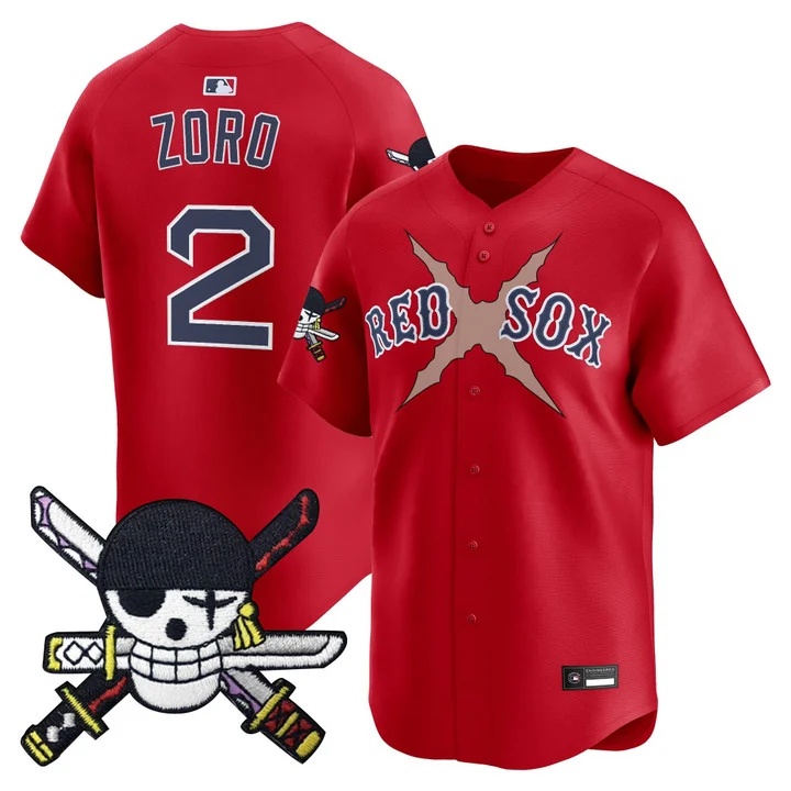 Men's Boston Red Sox x One Piece Zoro Patch Vapor Premier Limited Jersey RED#2 ZORO