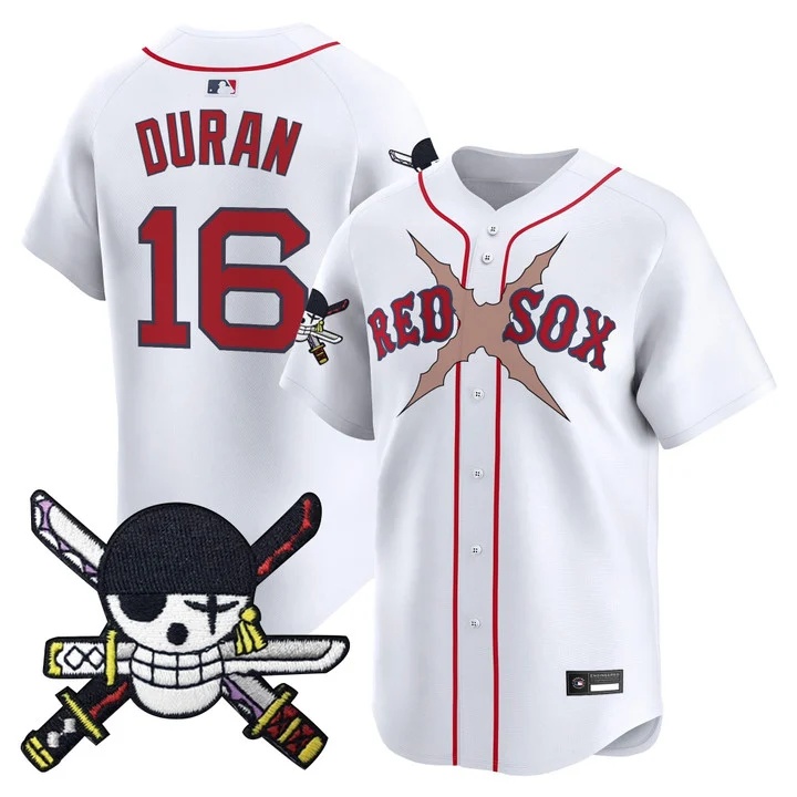Men's Boston Red Sox x One Piece Zoro Patch Vapor Premier Limited Jersey WHITE#16 JARREN DURAN