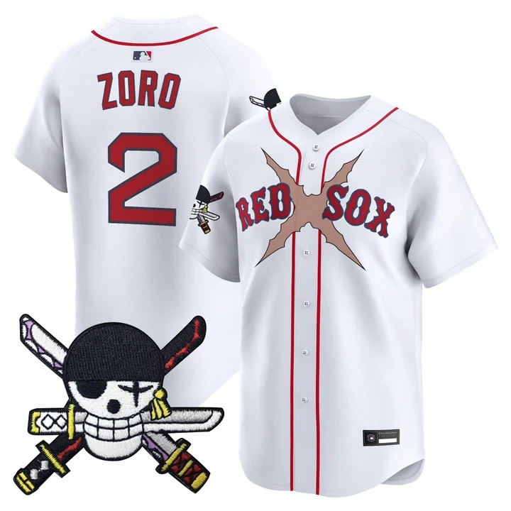Men's Boston Red Sox x One Piece Zoro Patch Vapor Premier Limited Jersey WHITE#2 ZORO
