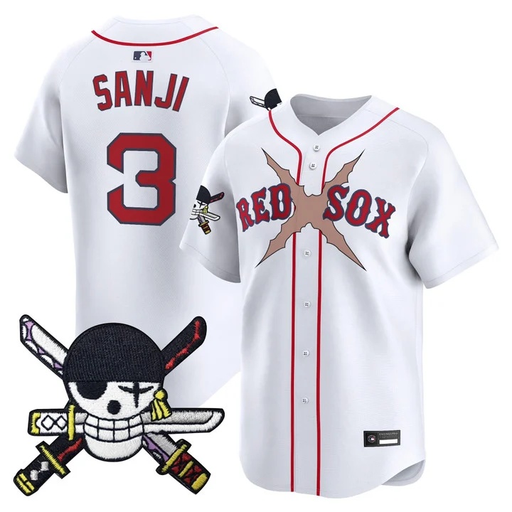 Men's Boston Red Sox x One Piece Zoro Patch Vapor Premier Limited Jersey WHITE#3 SANJI