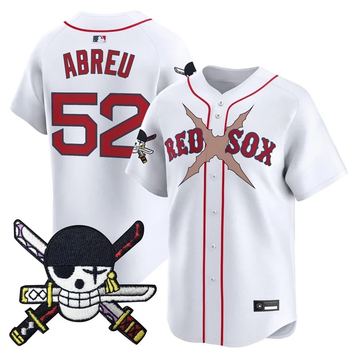 Men's Boston Red Sox x One Piece Zoro Patch Vapor Premier Limited Jersey WHITE#52 WILYER ABREU