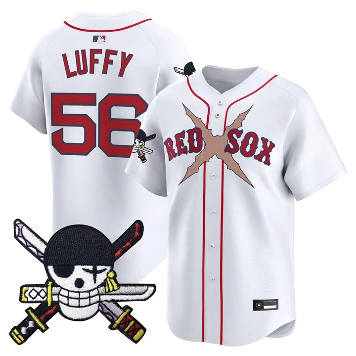 Men's Boston Red Sox x One Piece Zoro Patch Vapor Premier Limited Jersey WHITE#56 LUFFY