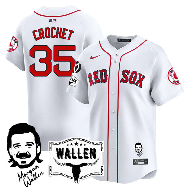 Men's Boston White Sox Morgan Wallen 2025 Jersey - All Stitched White Garrett Crochet - 35