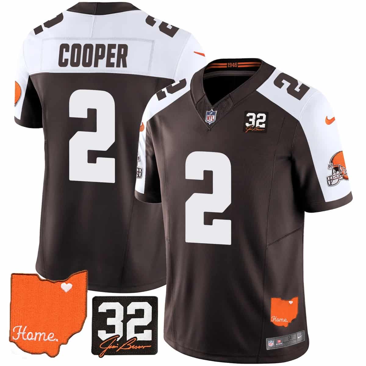 Men's Browns #32 Jim Brown Memorial & Home Patch Vapor Limited Jersey - All Stitched Amari Cooper