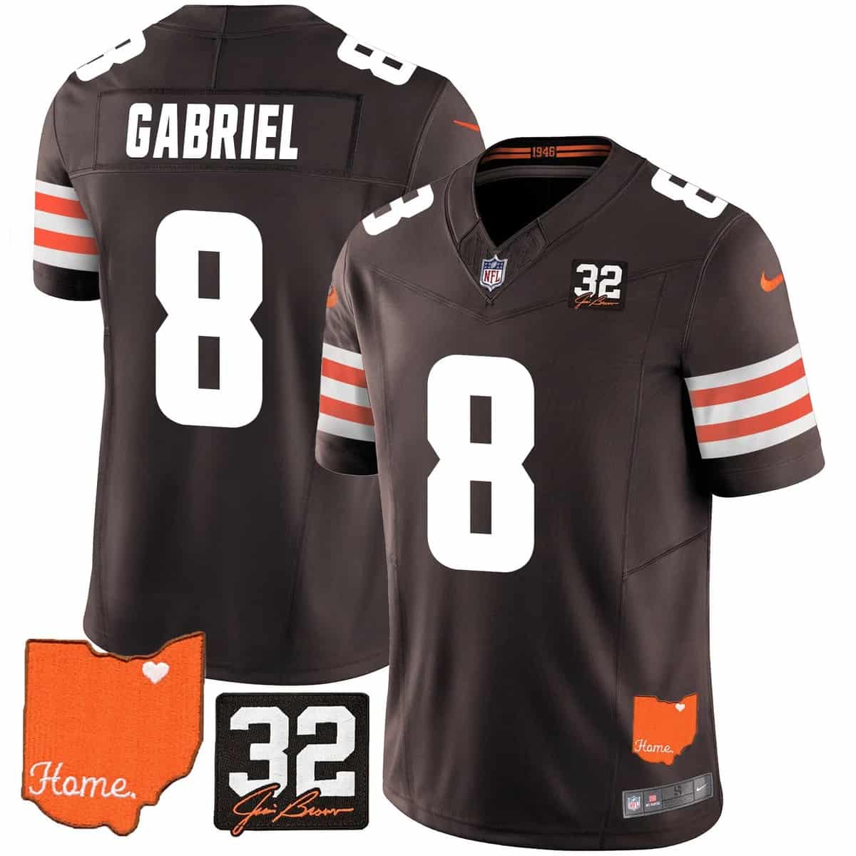 Men's Browns #32 Jim Brown Memorial & Home Patch Vapor Limited Jersey - All Stitched Dillon Gabriel 8