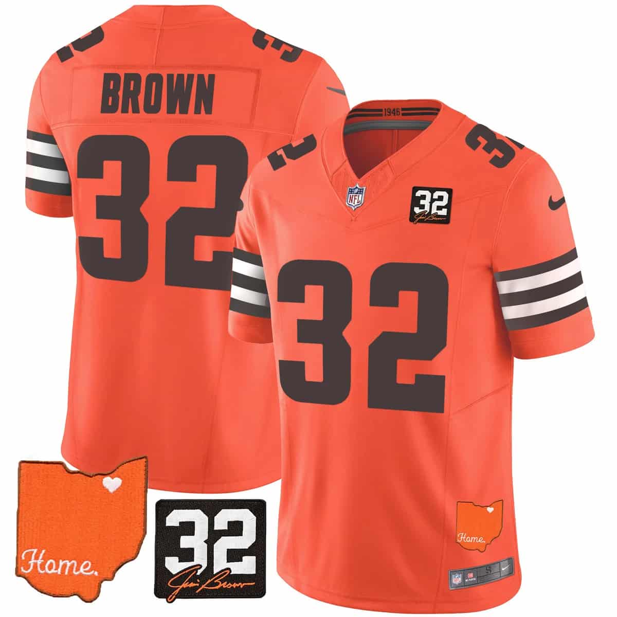 Men's Browns #32 Jim Brown Memorial & Home Patch Vapor Limited Jersey - All Stitched Jim Brown     32