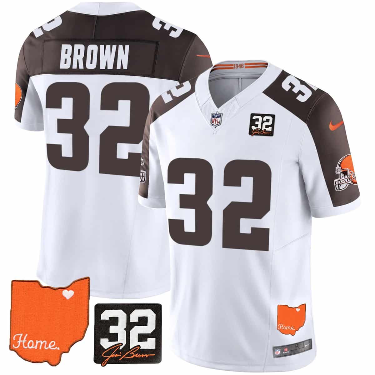 Men's Browns #32 Jim Brown Memorial & Home Patch Vapor Limited Jersey - All Stitched Jim Brown #32