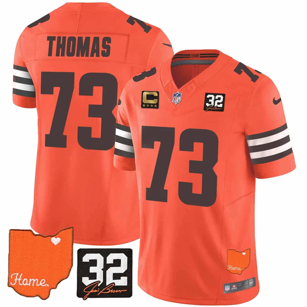 Men's Browns #32 Jim Brown Memorial & Home Patch Vapor Limited Jersey - All Stitched Joe Thomas   73
