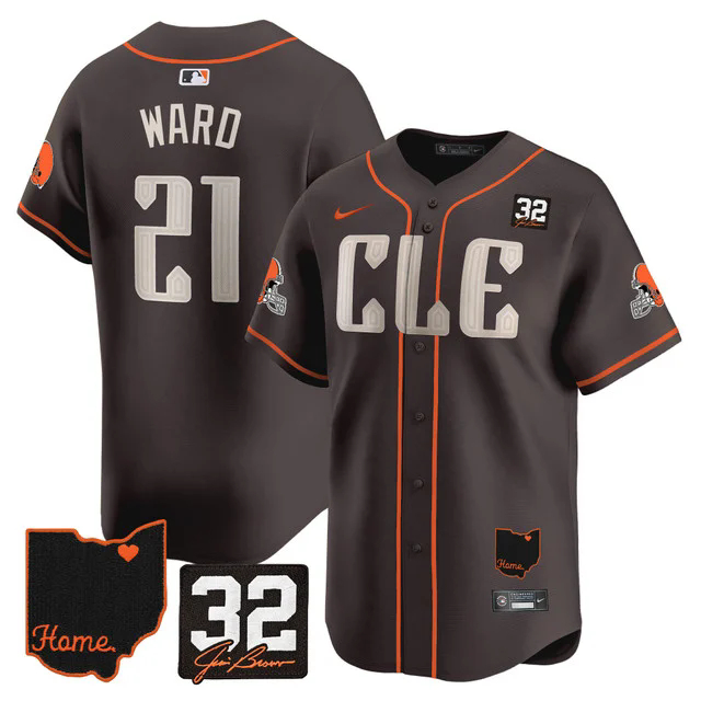 Men's Browns #32 Jim Brown Memorial & Home Patch Vapor Premier Limited Jersey #21 DENZEL WARD.webp