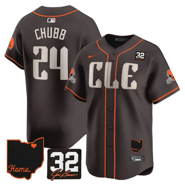 Men's Browns #32 Jim Brown Memorial & Home Patch Vapor Premier Limited Jersey #24 NICK CHUBB.webp