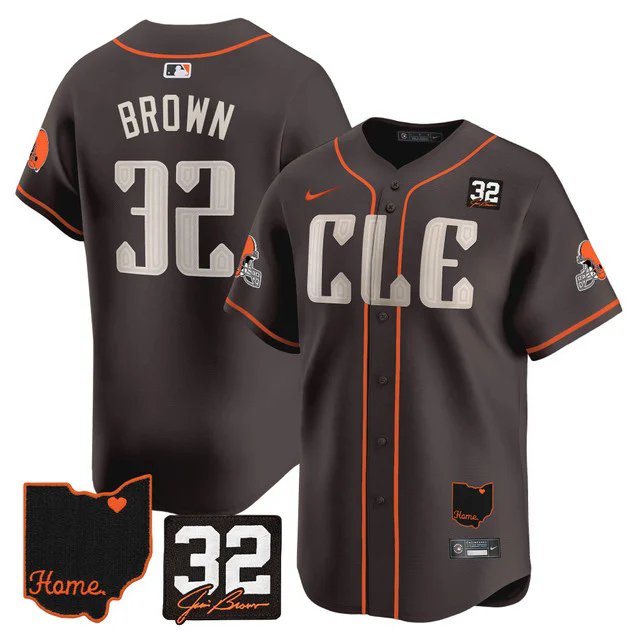 Men's Browns #32 Jim Brown Memorial & Home Patch Vapor Premier Limited Jersey #32 JIM BROWN.webp