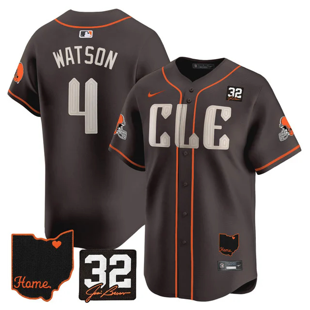 Men's Browns #32 Jim Brown Memorial & Home Patch Vapor Premier Limited Jersey #4 DESHAUN WATSON.webp