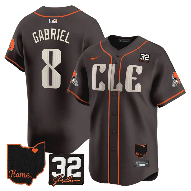 Men's Browns #32 Jim Brown Memorial & Home Patch Vapor Premier Limited Jersey #8 DILLON GABRIEL.webp