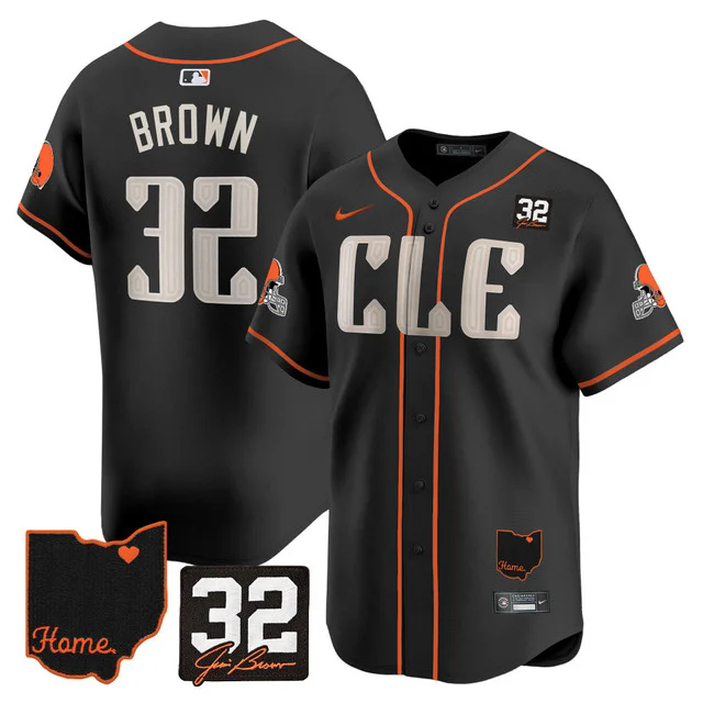 Men's Browns #32 Jim Brown Memorial & Home Patch Vapor Premier Limited Jersey BLACK #32 JIM BROWN.webp