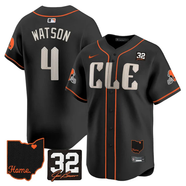 Men's Browns #32 Jim Brown Memorial & Home Patch Vapor Premier Limited Jersey BLACK #4 DESHAUN WASTON.webp
