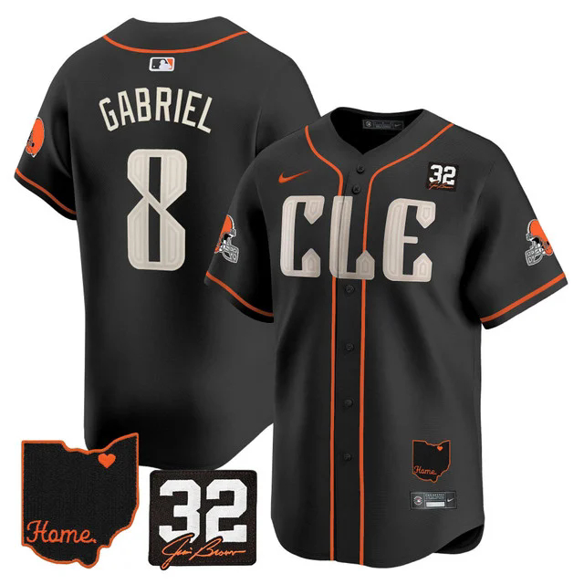 Men's Browns #32 Jim Brown Memorial & Home Patch Vapor Premier Limited Jersey BLACK #8 DILLON GABRIEL.webp