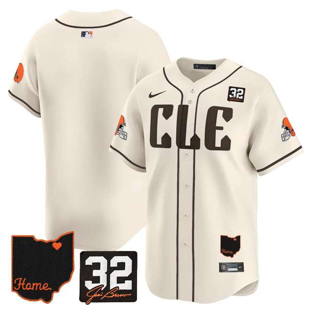 Men's Browns #32 Jim Brown Memorial & Home Patch Vapor Premier Limited Jersey CREAM BLANK.webp
