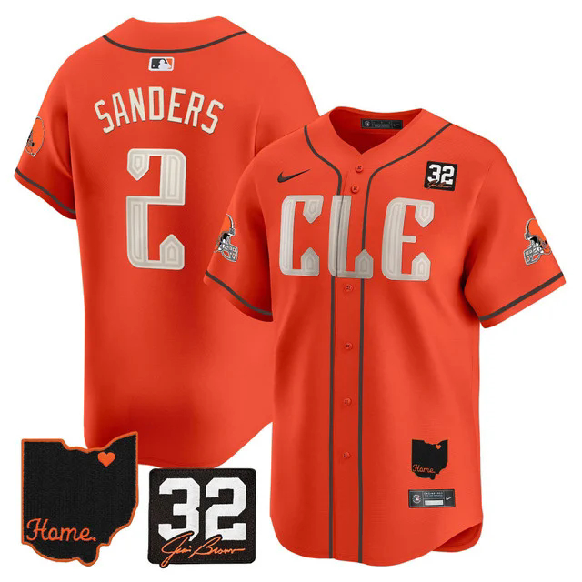 Men's Browns #32 Jim Brown Memorial & Home Patch Vapor Premier Limited Jersey ORANGE #2 SHEDEUR SANDERS.webp