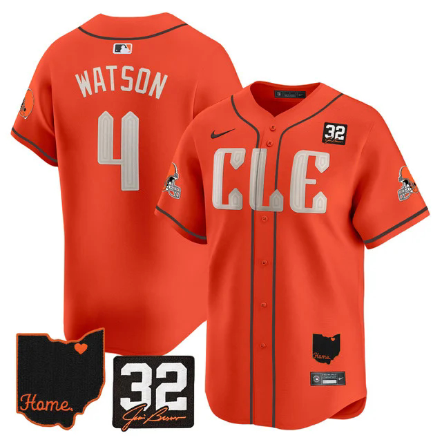 Men's Browns #32 Jim Brown Memorial & Home Patch Vapor Premier Limited Jersey ORANGE #4 DESHAUN WASTON.webp
