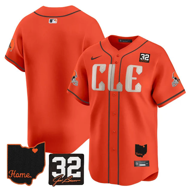 Men's Browns #32 Jim Brown Memorial & Home Patch Vapor Premier Limited Jersey ORANGE  BLANK.webp