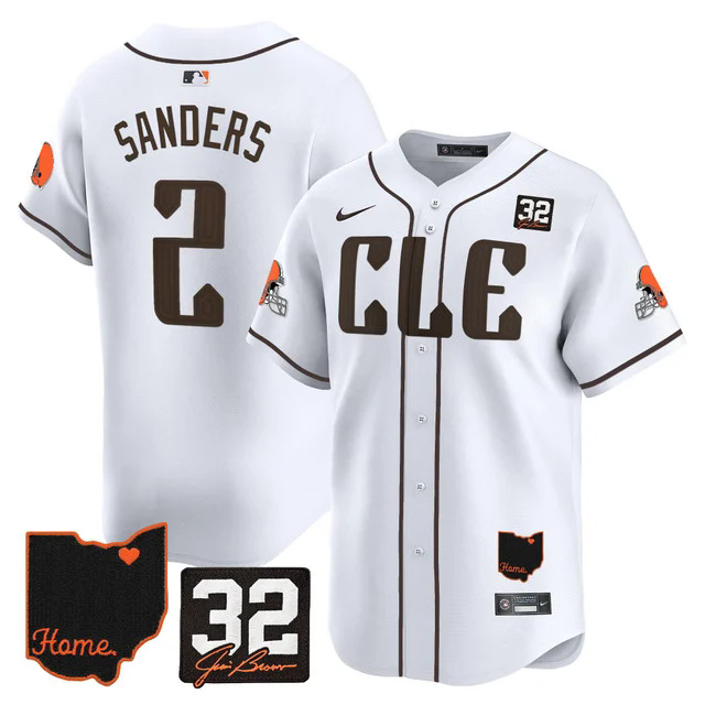 Men's Browns #32 Jim Brown Memorial & Home Patch Vapor Premier Limited Jersey WHITE #2 SHEDEUR SANDERS.webp