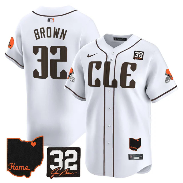 Men's Browns #32 Jim Brown Memorial & Home Patch Vapor Premier Limited Jersey WHITE #32 JIM BROWN.webp