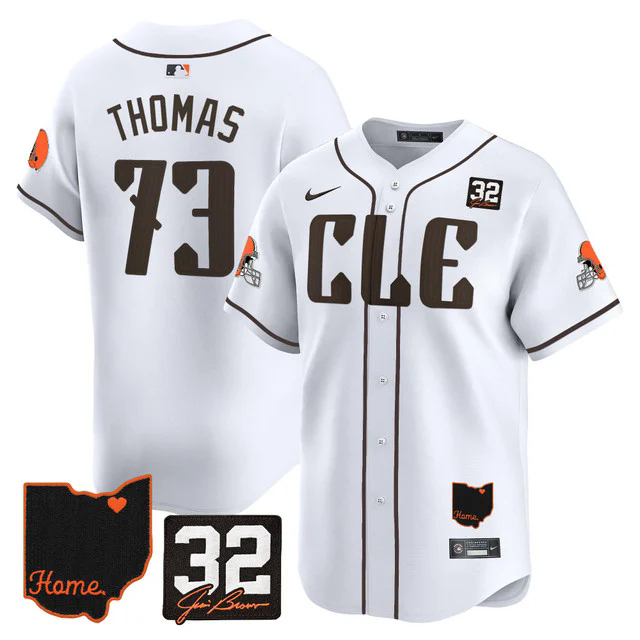 Men's Browns #32 Jim Brown Memorial & Home Patch Vapor Premier Limited Jersey WHITE #73 JOE THOMAS.webp