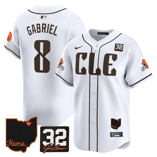 Men's Browns #32 Jim Brown Memorial & Home Patch Vapor Premier Limited Jersey WHITE #8 DILLON GABRIEL.webp