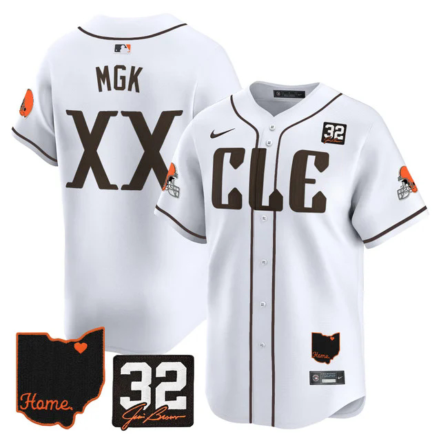 Men's Browns #32 Jim Brown Memorial & Home Patch Vapor Premier Limited Jersey WHITE #XX MGK.webp