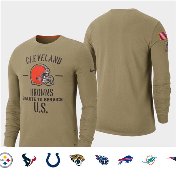 Men's Browns Tan 2019 Salute to Service Sideline Long Sleeve T-Shirt