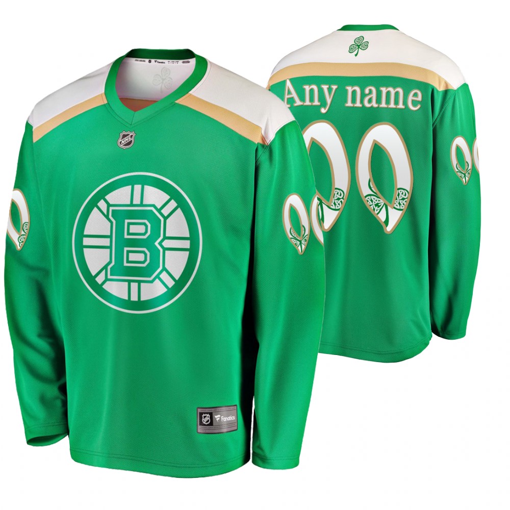 Men's Bruins #00 Custom Replica St. Patrick's Day Jersey Green